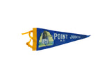 Blue felt pennant for Point Judith, Rhode Island, detailed lighthouse graphic, 5x12.