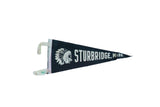 Black felt Sturbridge, Massachusetts pennant with a white graphic of a Native American chief.