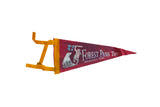 Vintage deep red felt pennant displaying Forest Park Zoo, Springfield Mass animal graphics.