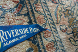 Vintage blue felt pennant with white 'Riverside Park, Agawam Mass' lettering.