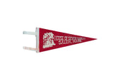 Vintage red felt pennant for House of Seven Gables, Salem, Mass., with a white house graphic.