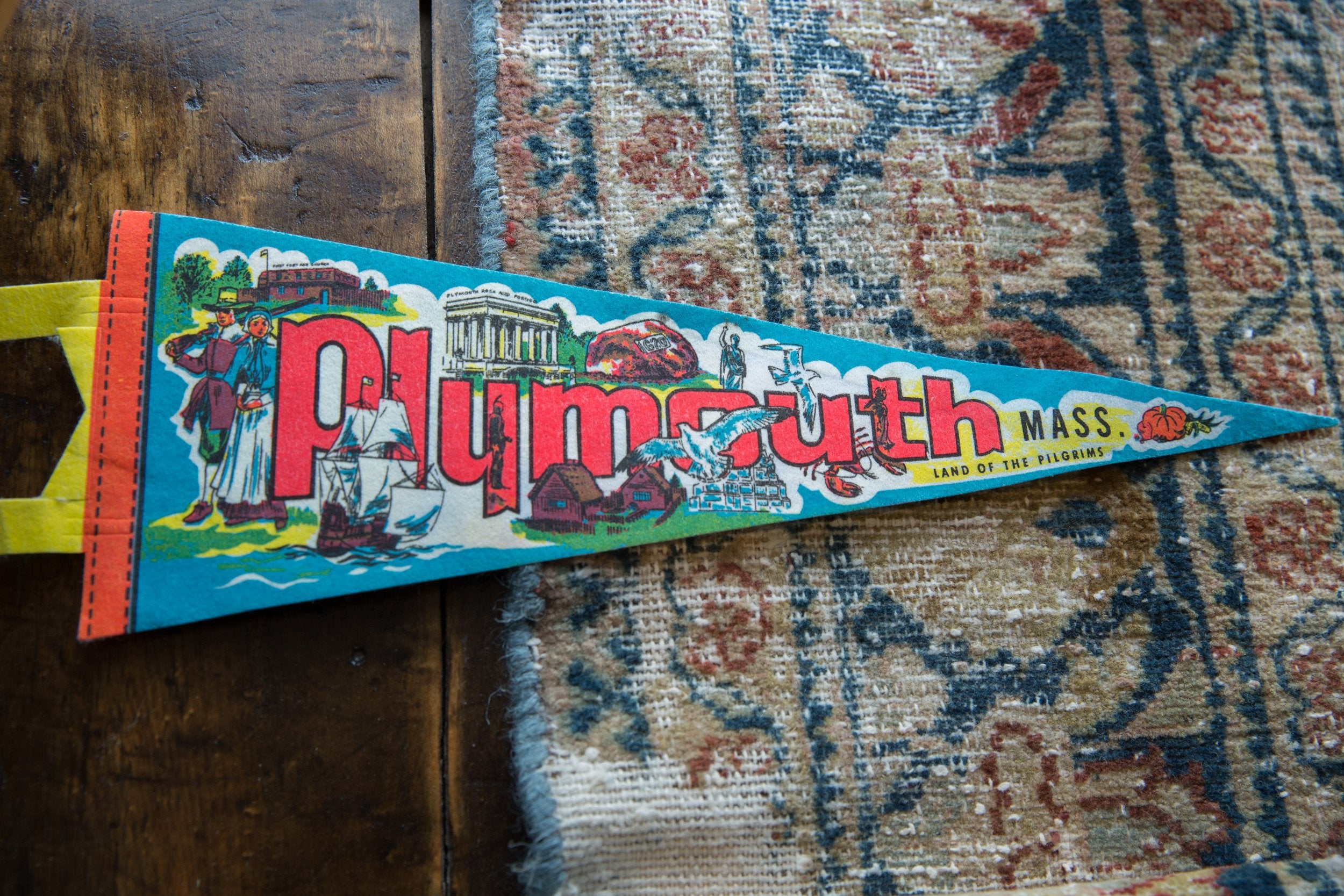 Vintage Plymouth Mass Felt Flag // ONH Item 9514