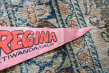 Angled close-up of the vintage Regina pennant's retro graphics and felt texture.