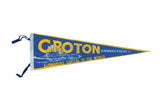 Vintage Groton CT felt pennant, blue with yellow text, submarine graphic, 8