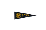 Vintage State University of Iowa felt pennant, black with yellow school crest and 