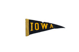 Vintage Iowa Felt Flag Pennant, circa 1960s, black and yellow, showing aged character, 5x11.