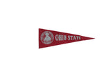 Vintage Ohio State felt pennant, red with white school crest and text, 3.25
