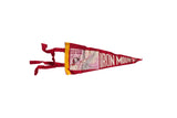 Vintage Iron Mountain red felt flag with a graphic of a miner and yellow binding.