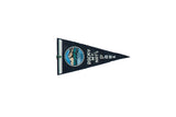 Vintage 1950s Rocky Mountain National Park felt flag, dark blue with Long's Peak graphic, 4x8.