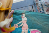Smiling female bather graphic on vintage Atlantic City felt pennant.