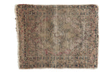 Antique Persian Kerman square rug, late 19th century, roundel medallion, faded red-ivory blossoms.