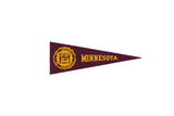 Vintage University of Minnesota felt pennant in maroon and gold with the school crest.