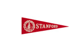Vintage Stanford University felt flag in red with cream school crest and text, 3.25 x 9.75 inches.