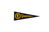 Vintage Vanderbilt Felt Flag, black with yellow university crest and bold text, 3.25x9.75.