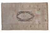 Distressed Oushak rug, faded lozenge medallion, ivory and platinum tones, 3'6