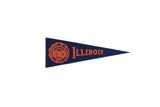 Vintage University of Illinois felt flag in navy blue with its orange school crest and lettering.