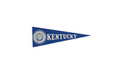 Vintage University of Kentucky royal blue felt pennant with white crest and lettering.