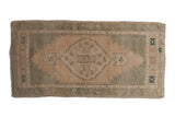 Vintage distressed Oushak rug with stepped medallion, cream and dusty green tones, 1'10