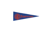 Vintage Pennsylvania University felt flag, blue with orange school crest and 