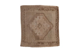 Vintage Oushak square rug with even wear, a stepped medallion in beige and greige. 1'9