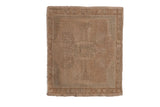 Vintage distressed Oushak square rug mat with a faded floral medallion over an abrashed beige field.