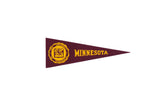 Vintage University of Minnesota felt pennant in maroon and gold with the school crest.