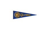 Vintage University of California felt pennant in royal blue and yellow, with school crest, 3.25