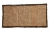 Vintage distressed Oushak rug runner featuring a beige field and dark brown banded border, 2'2