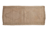 Distressed Turkish Oushak runner with faint cream medallion, pale ocean green border.