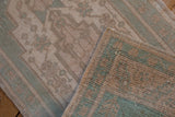 Vintage Distressed Oushak runner pile with faint foundation showing through and intact side edge.