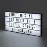 Black framed Vintage Style Cinema Lightbox displaying an illuminated white marquee message.