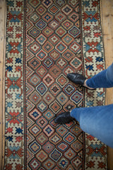 Late 19th century Caucasian runner's right border with nuanced crab style guls and diamond lattice.