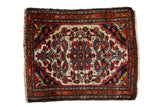 Vintage Dargezine rug mat, ivory quatrefoil medallion with colorful floral patterns and a boteh border.