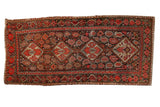 Vintage Malayer runner with diamond medallion, boteh field, and red, charcoal, ivory.