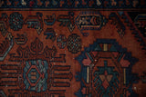 Detailed ruby red pile with sapphire blue and emerald green Herati Mahi-mahi motifs on Lilihan rug.