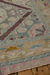 Vintage Turkish Soumac rug border detail, with wave and floral patterns in soft pastel tones.