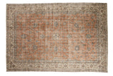 Distressed vintage Sparta carpet, sandalwood field with blue floral vinery, 7'4