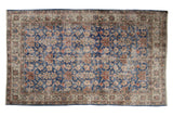 Distressed vintage Turkish Sparta carpet with sky blue and terracotta floral lattice, 5'3