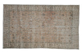 Distressed vintage Sparta rug, allover spiral vines, muted sandalwood, ivory, blush tones, 3'9