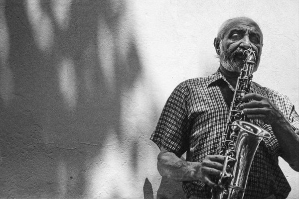 The Sax Man Black and White Photograph // ONH Item 9695