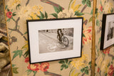 The Stylish Cyclist black and white photograph showing bicycle road markings.
