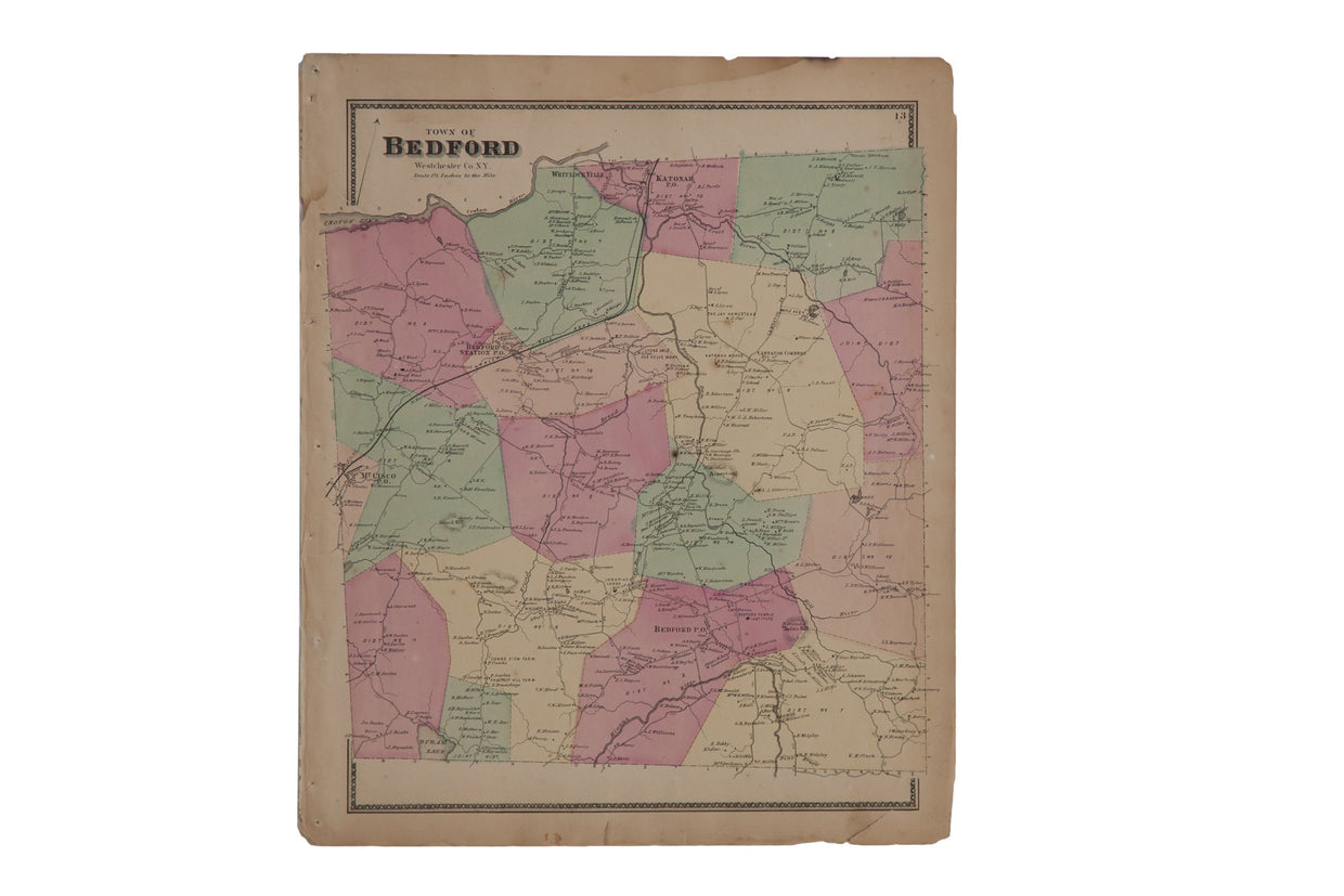 Antique 1860s Bedford Katonah NY Map // ONH Item 9742