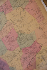 Late 19th-century hand-colored antique Bedford map detail with pink and yellow districts.
