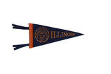 Vintage University of Illinois felt flag, navy blue with orange trim, featuring school seal and 