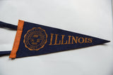Orange ILLINOIS text and school seal detail on dark blue vintage felt flag.
