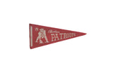 Vintage 1950s Boston Patriots red felt pennant with white football player graphic, 4x9 inches.