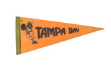 Vintage Tampa Bay felt pennant, bright orange with green trim and football player graphic.