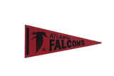 Vintage Atlanta Falcons felt flag pennant in red with the classic black team logo.
