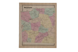 Antique 1860s Bedford Katonah NY map, with pastel pink, green, and beige hand-coloring, 14.5