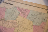 Hand-colored section of the 1860s Bedford Katonah NY map, detailing towns.